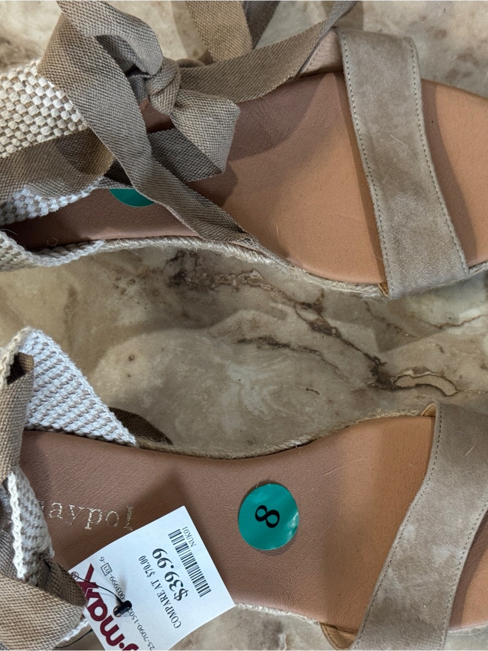 Suede Ankle-Tie Wedges in Taupe